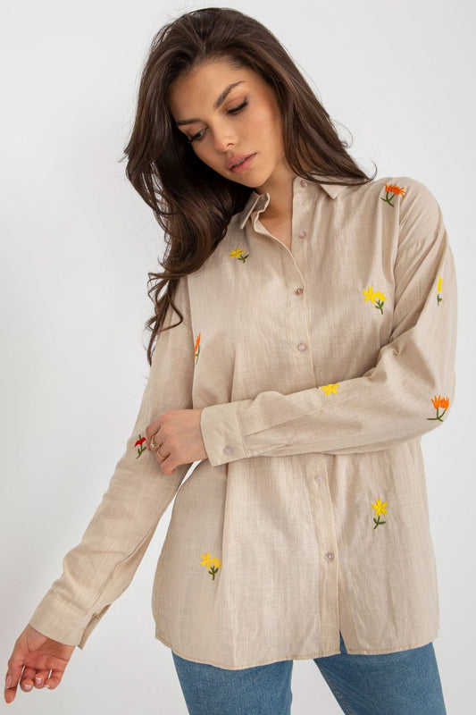 Women's Long sleeve shirt model 181615 - Ladies Casual Spring / Summer Top - Beige Color