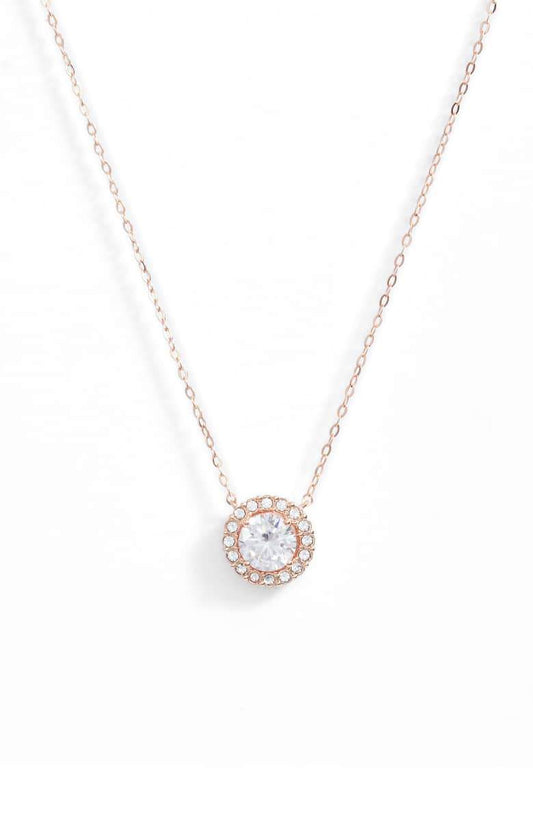 1.00 CT  Crystal Halo Disc Necklace 18" - 18K Rose Gold Plated-0