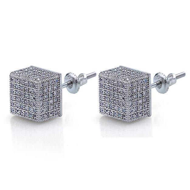 Pave Square Stud Earring Embellished with  Crystals in 18K White Gold Plated-0