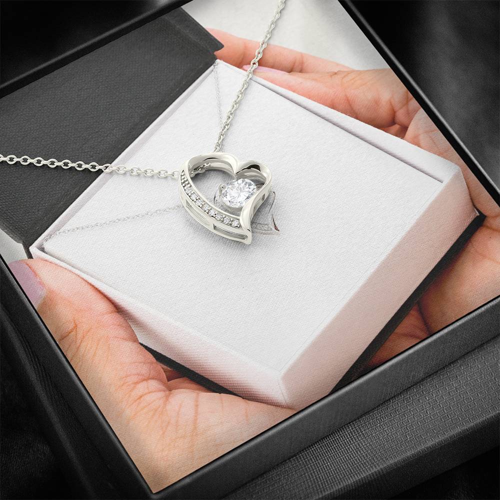 14K White Gold Plated Heart Necklace with Austrian Crystals 18"-2