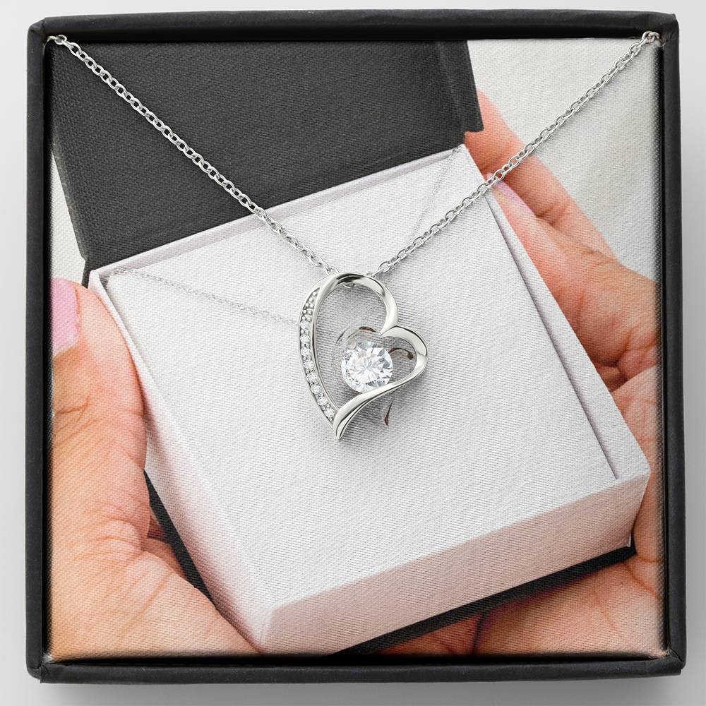 14K White Gold Plated Heart Necklace with Austrian Crystals 18"-0