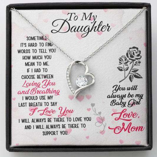 CARD#3 To My Daughter Love, Mom 14K White Gold Plated Heart Necklace with Austrian Crystals 18"-0