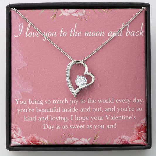 CARD#6 I Love you to the moon and back 14K White Gold Plated Heart Necklace with Austrian Crystals 18"-0