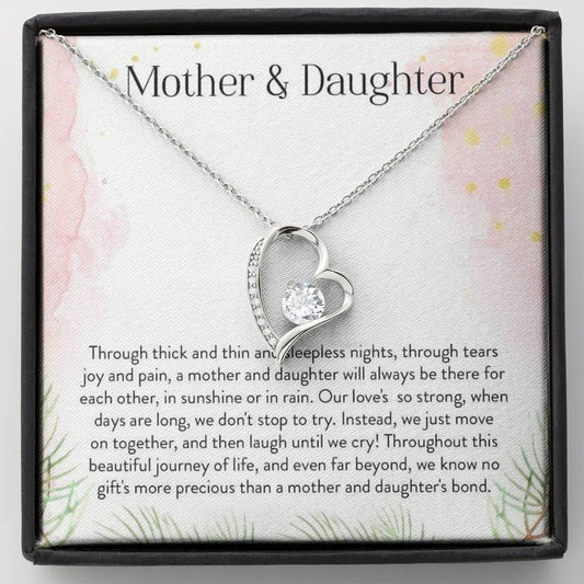CARD#1 Mother Daughter 14K White Gold Plated Heart Necklace with Austrian Crystals 18"-0