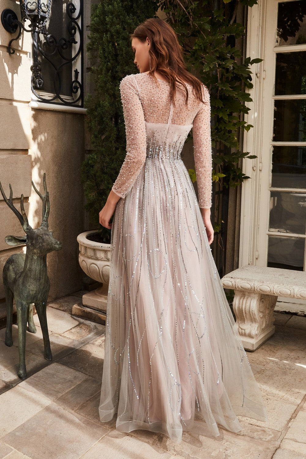 Long Sleeve A-Line Prom & Bridesmaid Charming gown Modest Sequin Evening Gala Formal Shimmer Dress Appliqué Boat Neck Bodice CDB701-2