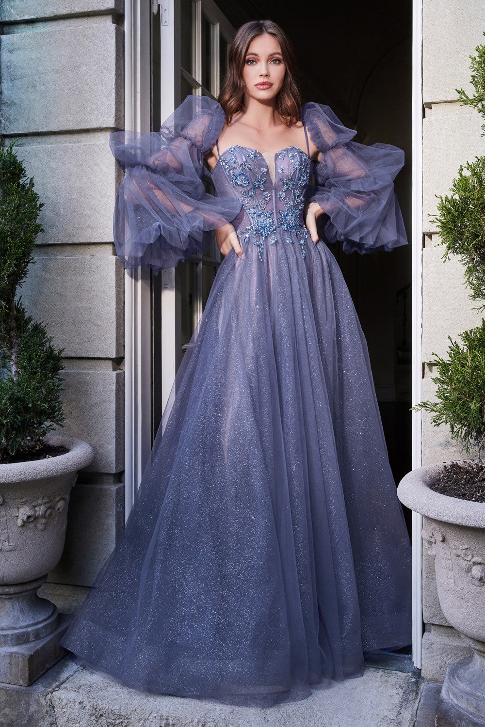 SMOKY BLUE BALL GOWN ALB709-0