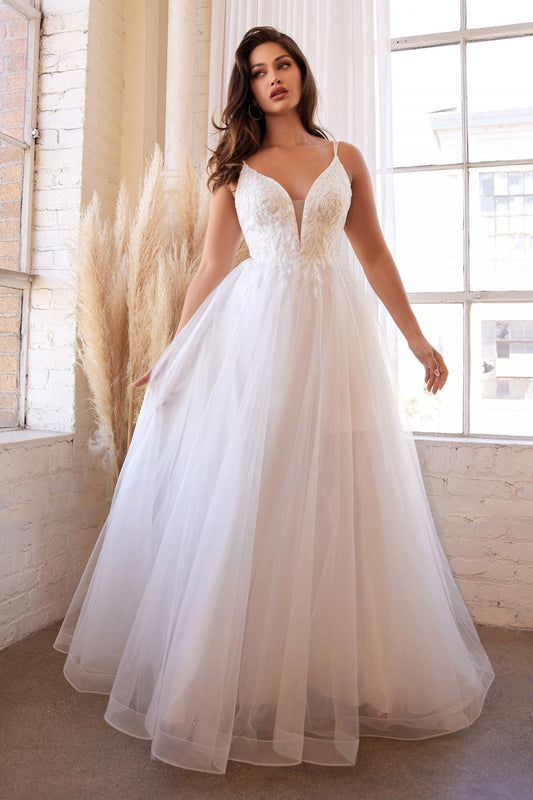 Layered Tulle Vintage Bridal Gown Appliqué Bodice with Doubled Straps and V-neck Modern Wedding Ceremony Style A-line CDCD0154W-0
