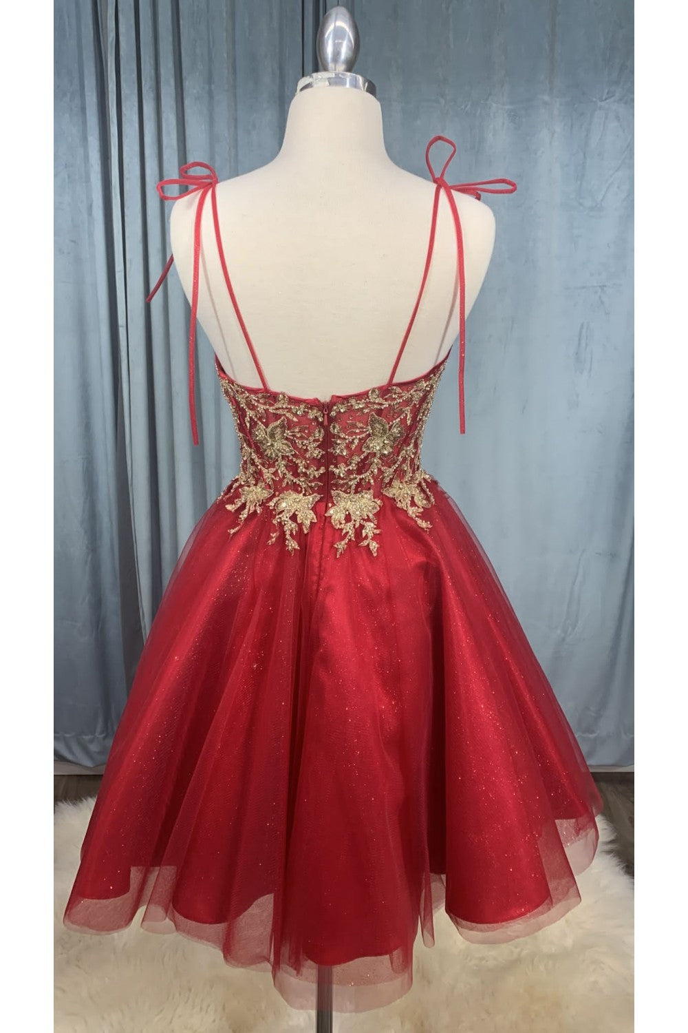 Short Tulle Prom & Bridesmaid Gown Sleeveless Laced Appliqué Dresses Floral Bodice Princess Babydoll Skirt CDCD0188-2