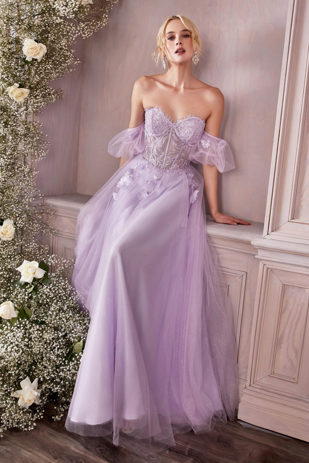 Strapless Layered Tulle Ball & Prom Gown Structured Embroidered Sequin Appliqué Corset Floral Vintage Dress A-line Skirt CDCD0191-3