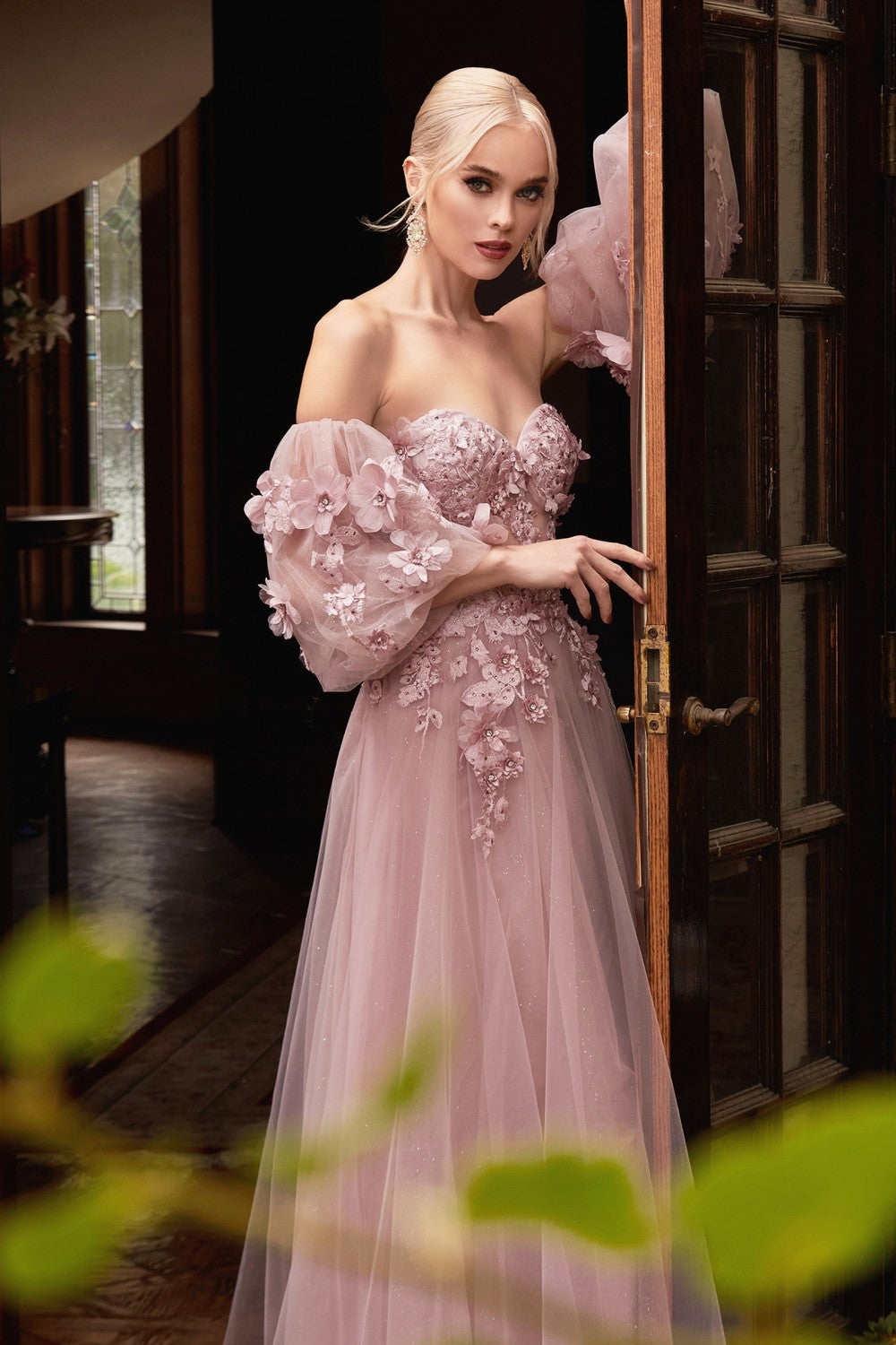 Vintage Sweet Princess Style Strapless Off Shoulder Prom & Evening Gown 3D Floral Appliqués Romantic Vibes Dress CDCD962-4