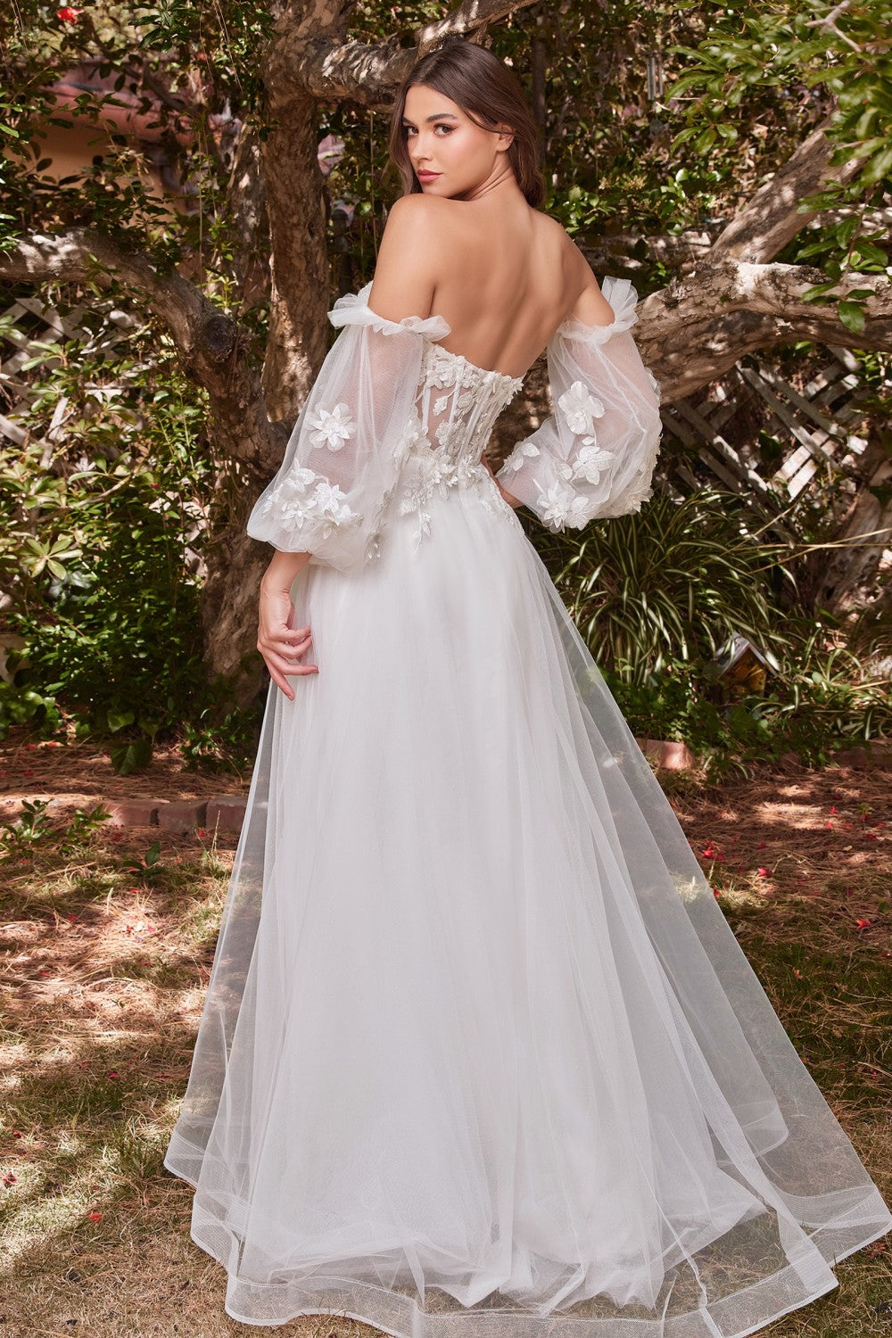 Lace Vintage Sweet Princess Style Strapless Off Shoulder Wedding & Bride Gown 3D Floral Appliqués Romantic Vibes Dress CDCD962W-2