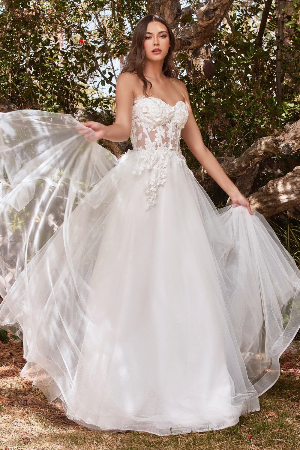 Lace Vintage Sweet Princess Style Strapless Off Shoulder Wedding & Bride Gown 3D Floral Appliqués Romantic Vibes Dress CDCD962W-1