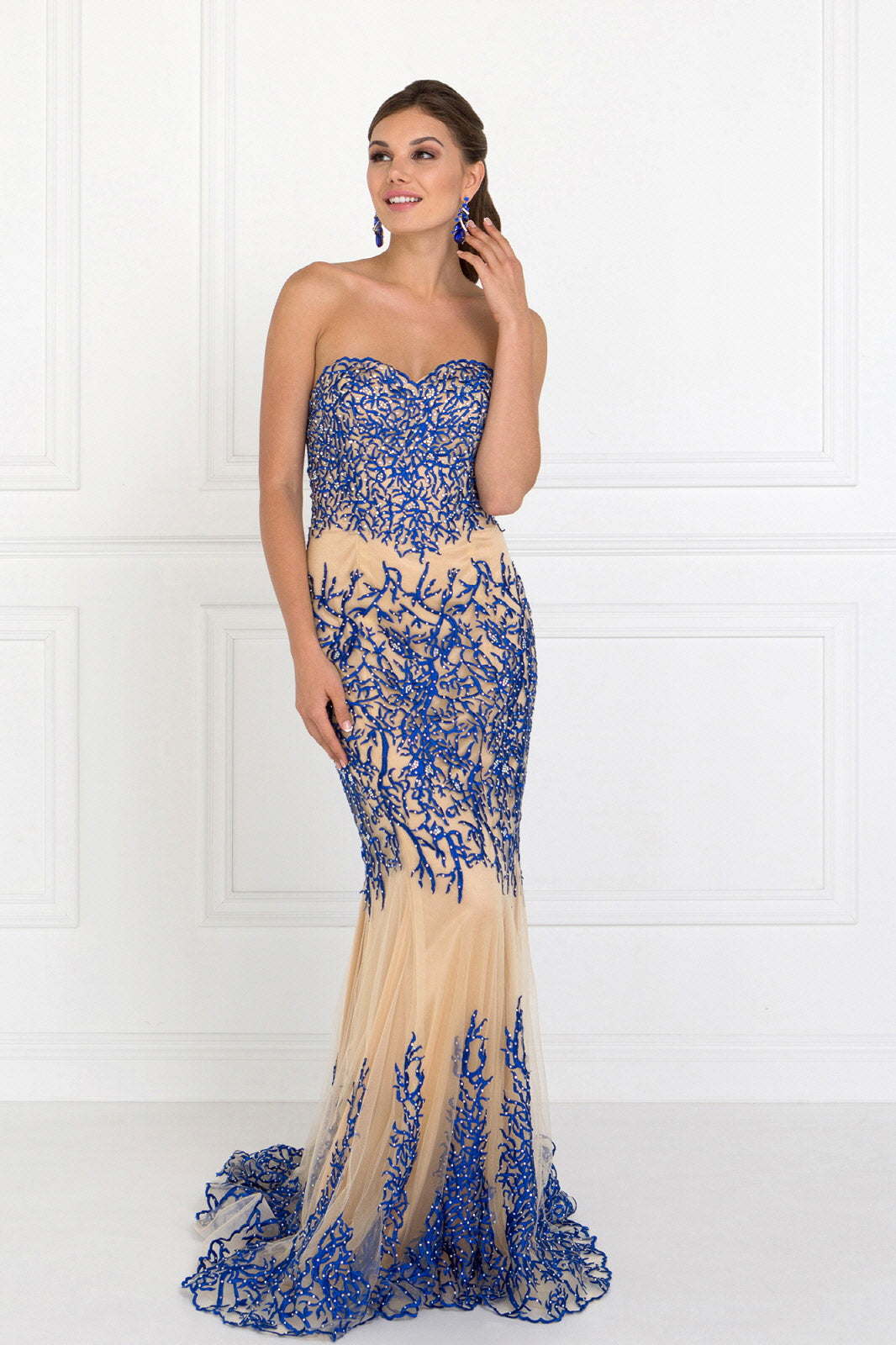 Strapless Lace Mesh Long Dress with Sweetheart Neckline GLGL2055-0