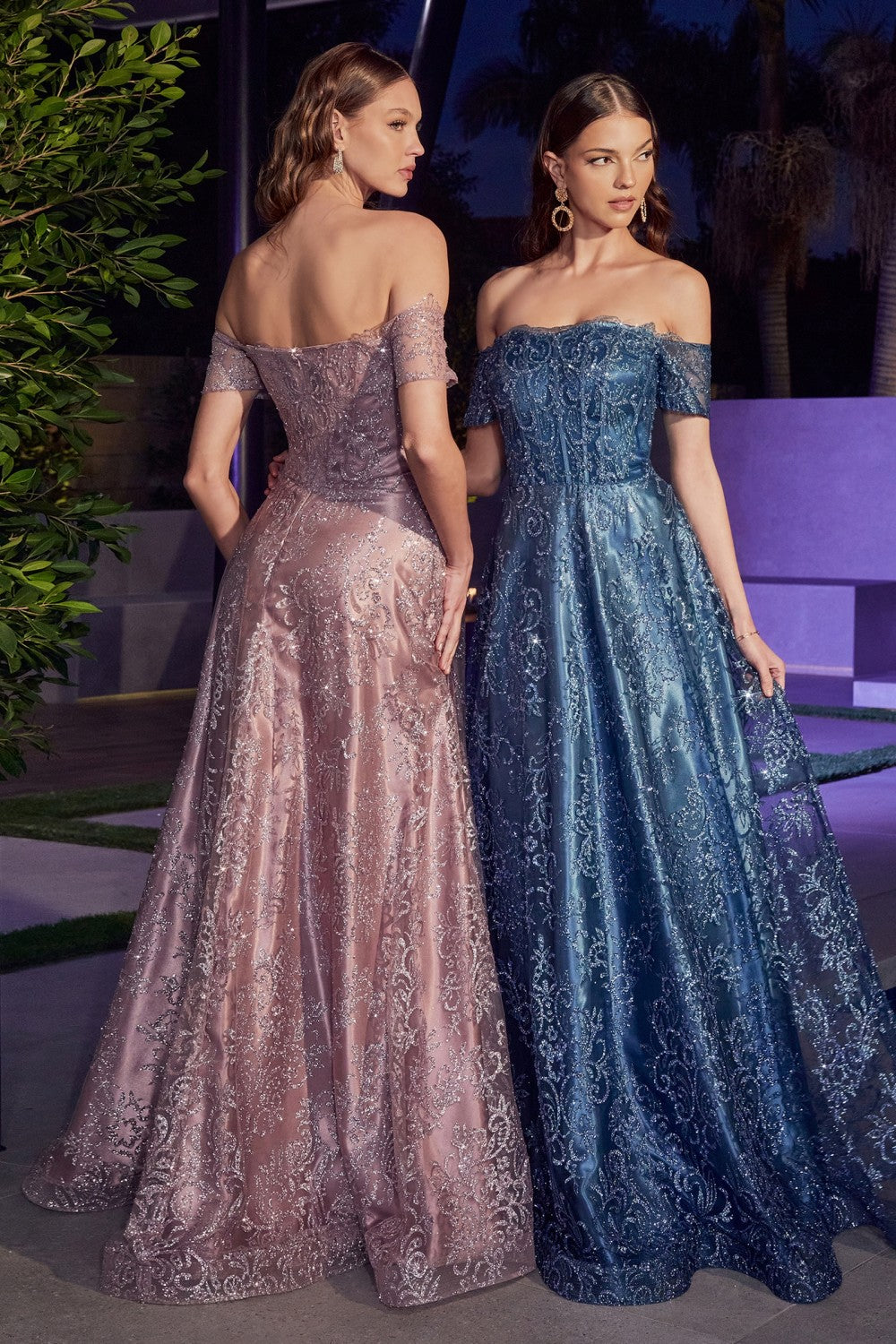 Off The Shoulder Sheer Sequin Bodice Appliqué glitter print a-line Prom & Bridesmaid gown Evening Gala Luxury Formal Dress CDJ835-2