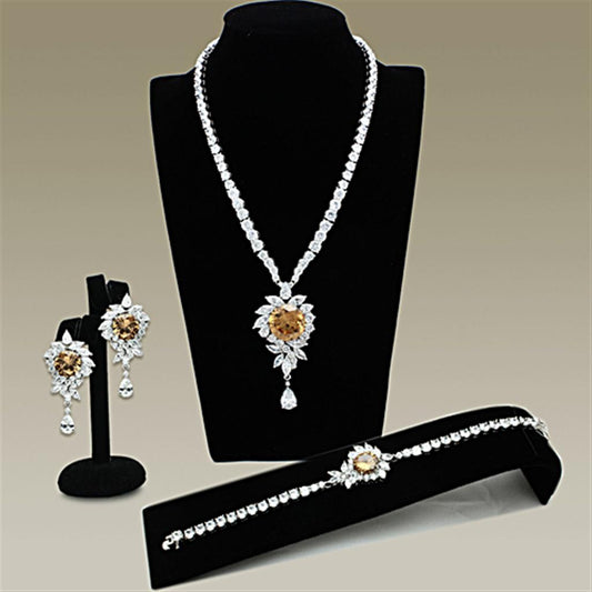 LO2323 - Rhodium Brass Jewelry Sets with AAA Grade CZ  in Champagne-0