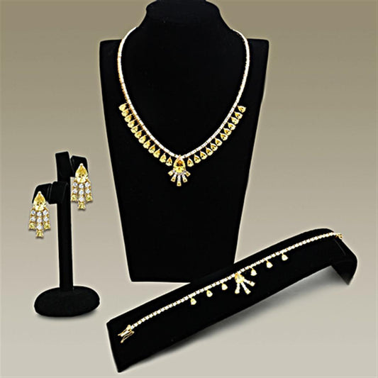 LO2429 - Gold Brass Jewelry Sets with AAA Grade CZ  in Topaz-0
