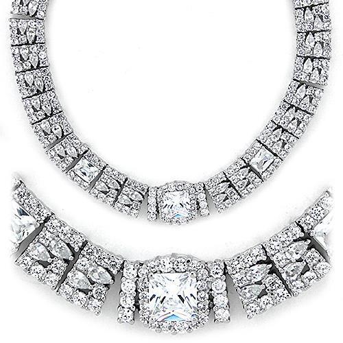 LOAS1305 - Rhodium 925 Sterling Silver Necklace with AAA Grade CZ  in Clear-0