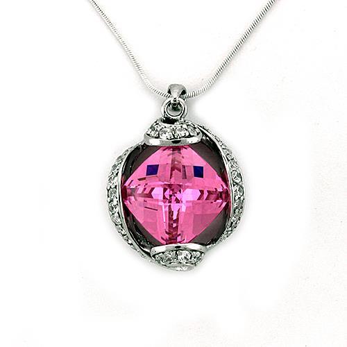 LOAS1318 - Rhodium 925 Sterling Silver Chain Pendant with AAA Grade CZ  in Rose-0